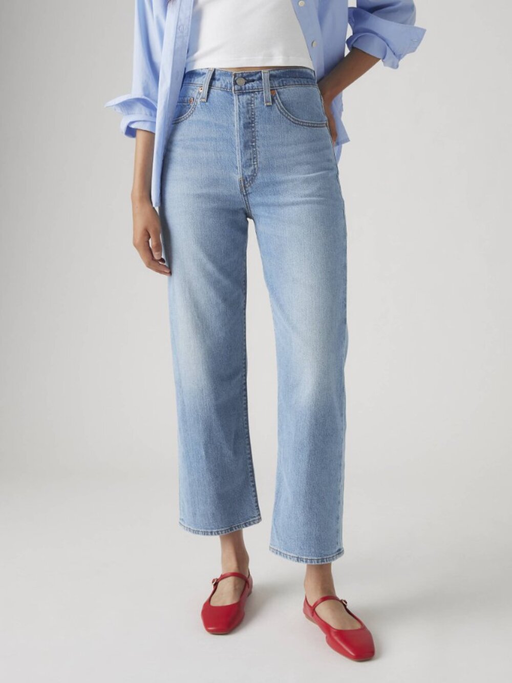 Levis Ribcage Straight Ankle Jeans Size 28 Lightwash Button Fly